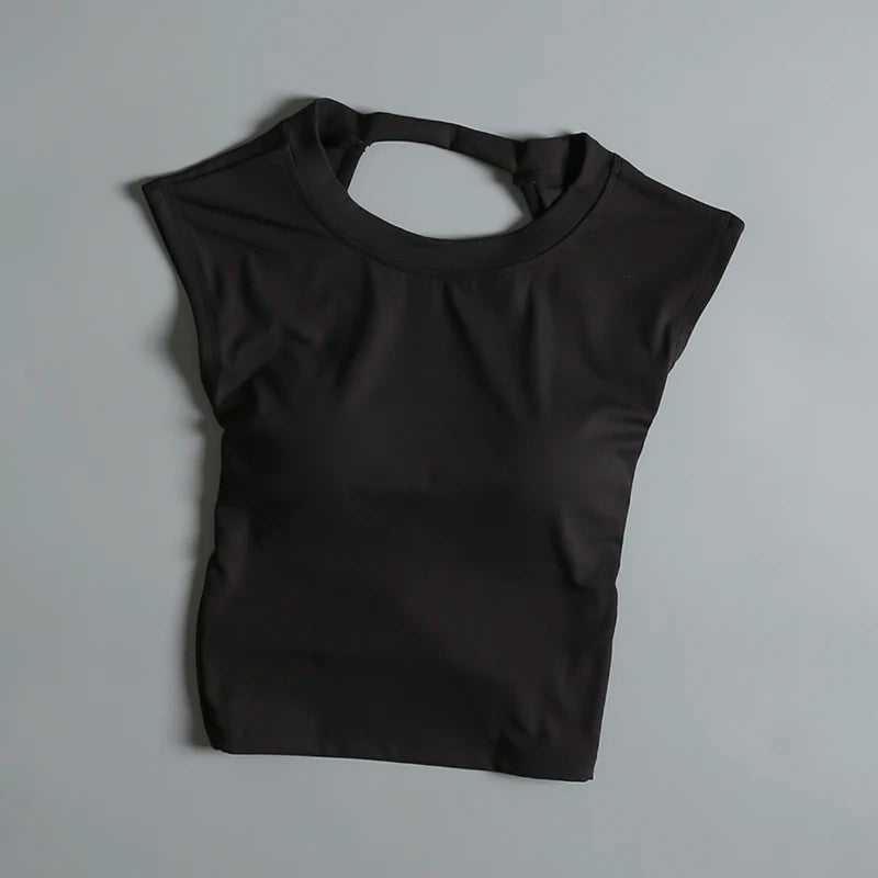 Sexy Short Backless Fixed Chest Pad Sports T-shirt Vest Women's Tight Fitting Quick Drying Slimming Yoga Suit Top Clothing