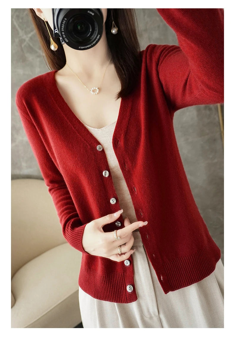 2024 New V-Neck Temperament Small Fragrant Wind Women Loose Sweater Sweater All Sweater Coat Special Offer Cardigan ZHI D035