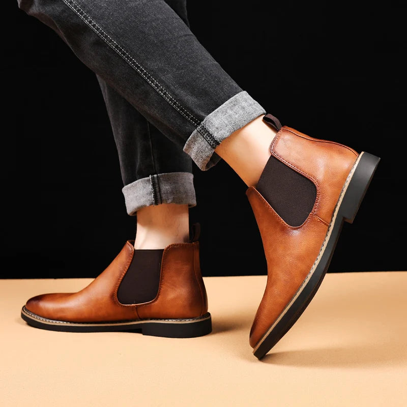 Men's Chelsea Boots PU Leather Ankle Boots EU 39 to 47 Black Brown Slip On