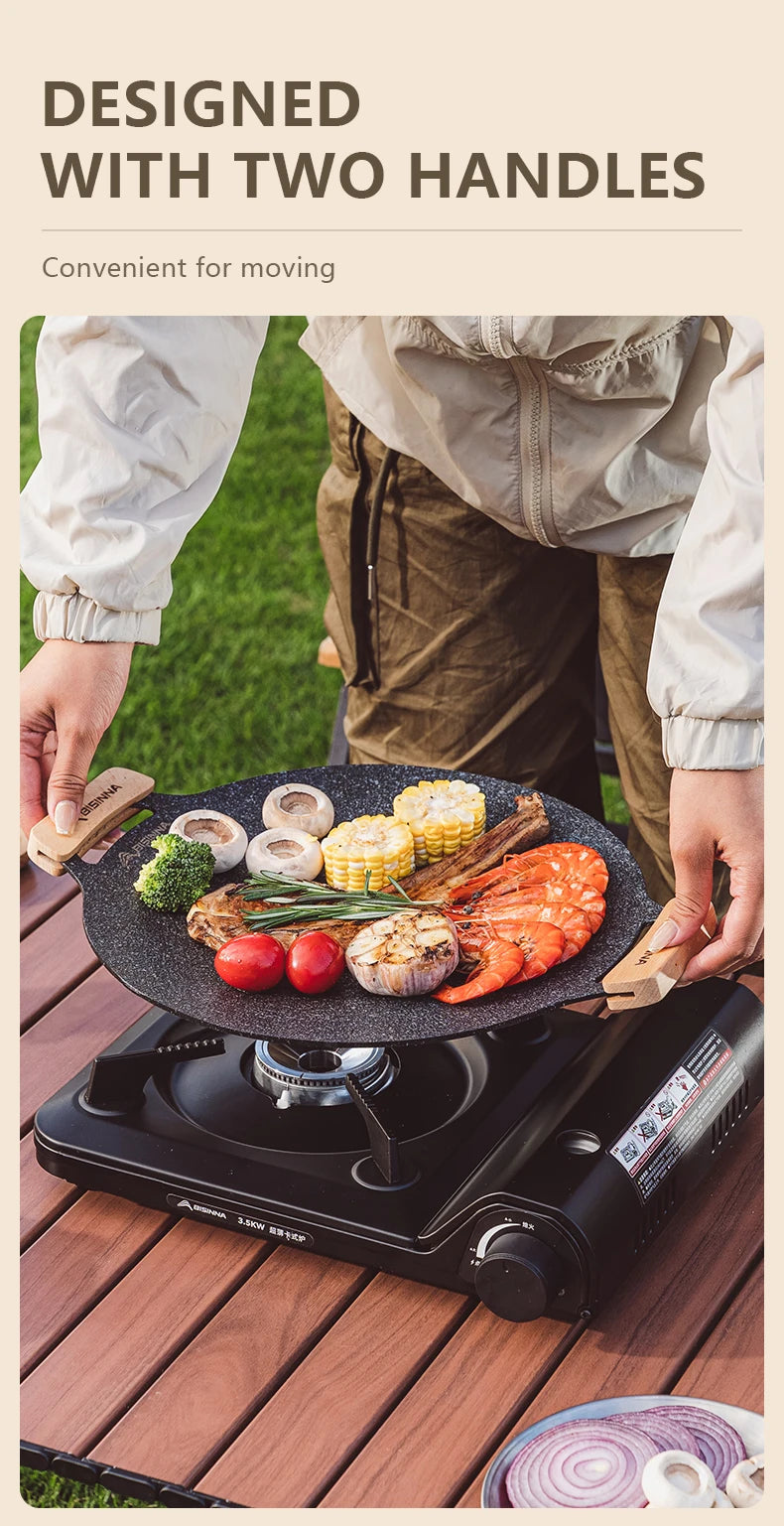 BISINNA 30CM Outdoor BBQ Grill Pan Non Stick Stovetop Baking Tray Korean Roastig Grill Plate Camping Equipment