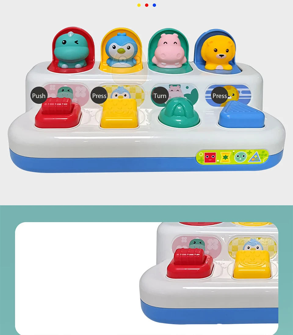 Baby Pop Up Toy Montesorri Fine Motor Skill Training Press Pull Click Animal Car Button Educational Toys For 13 24 Month Infant