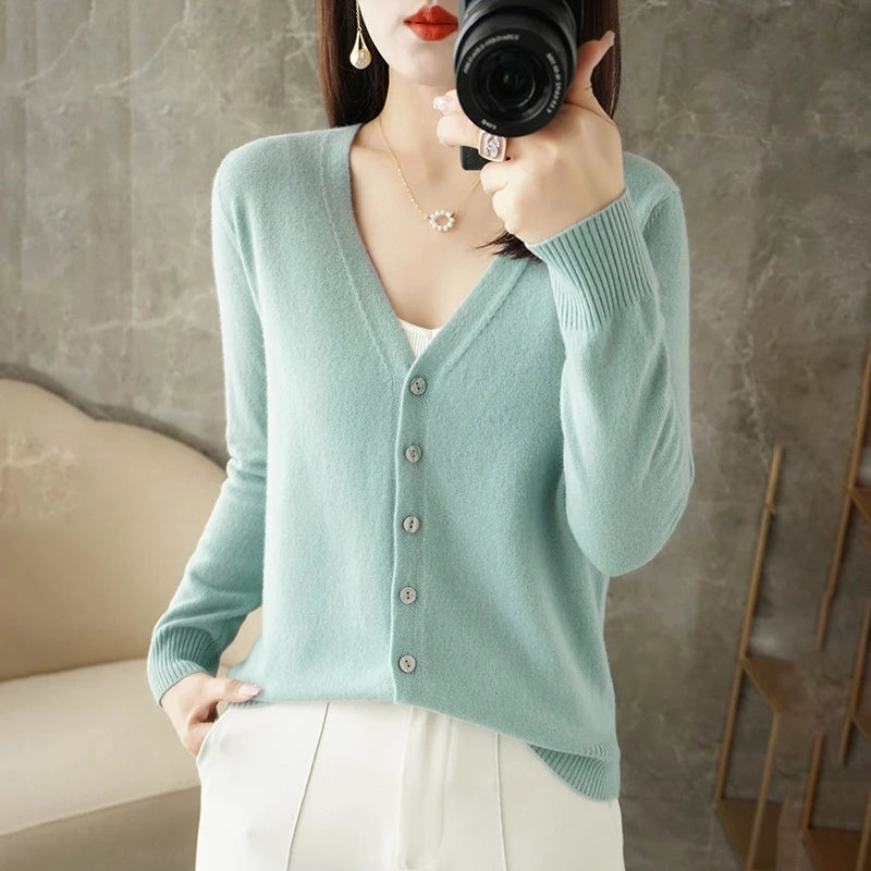 2024 New V-Neck Temperament Small Fragrant Wind Women Loose Sweater Sweater All Sweater Coat Special Offer Cardigan ZHI D035