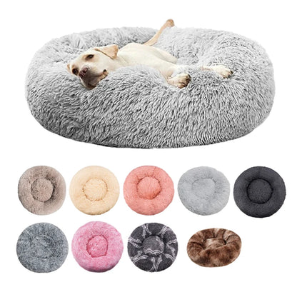 Round Plush Pet Bed for Cats and Dogs, Indoor Sofa