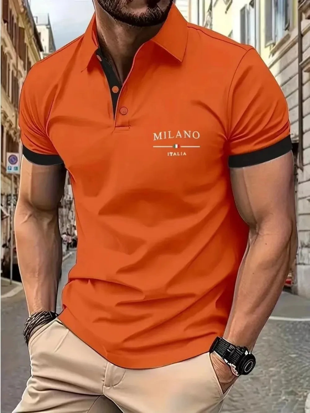 American style new men's summer Italian fashion letter print comfortable breathable polo shirt outdoor urban casual top
