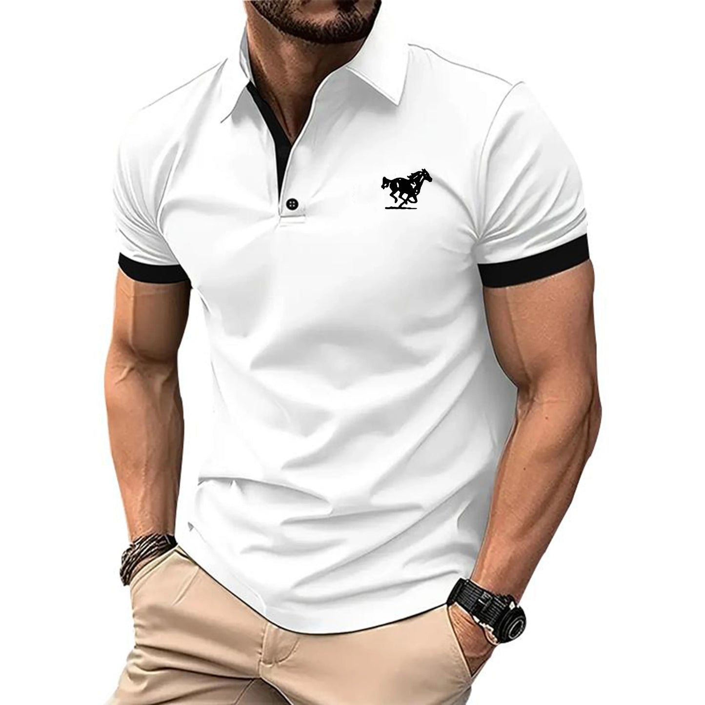 Men's Summer Short Sleeved Minimalist Polo Shirt Fashionable Loose Casual Versatile Short Sleeved 100% Polyester Fiber