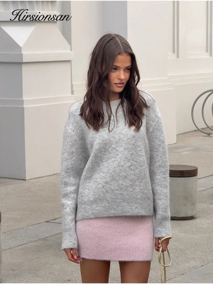 Womens O-Neck Knit Sweater Oversized Pullover Acrylic