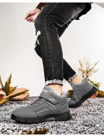 Men's Waterproof PU Leather Mid Calf Snow Boots With Plush Lining