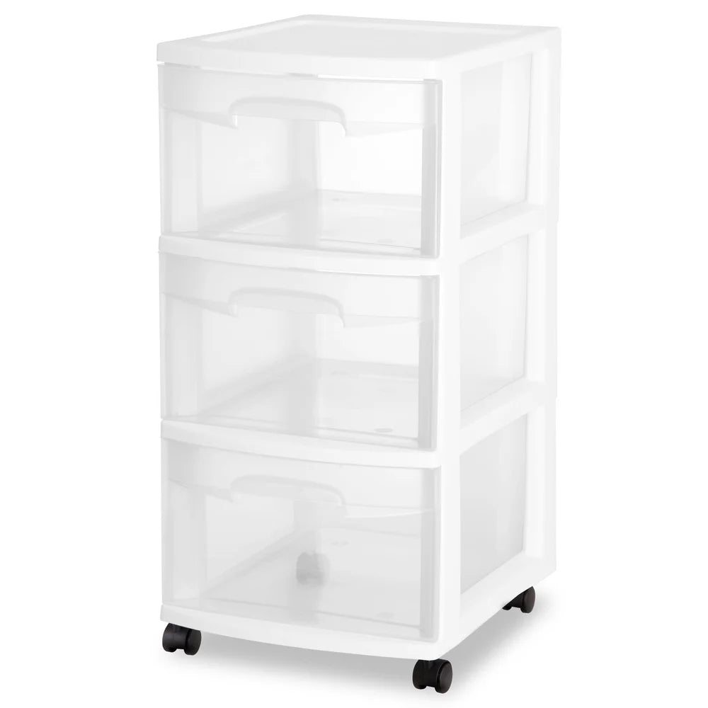 3 Drawer Plastic Storage Cart Rolling Organizer Multi-purpose Clear Bins Bedroom Kitchen Bathroom Craft Room Toy Organizer