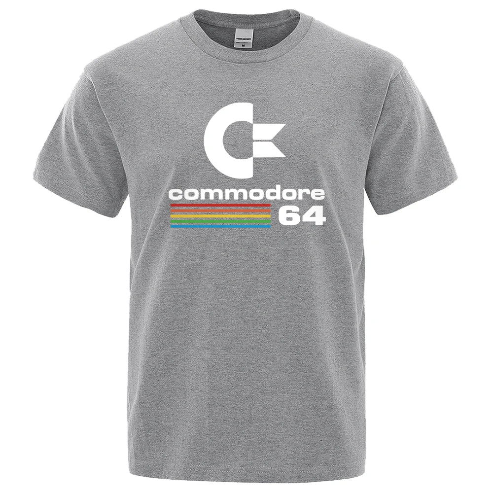 Loose Men T-shirts Summer Commodore 64 Print T Shirt C64 SID Amiga Retro Cool Design Street Short Sleeve Top Tee Cotton Clothes