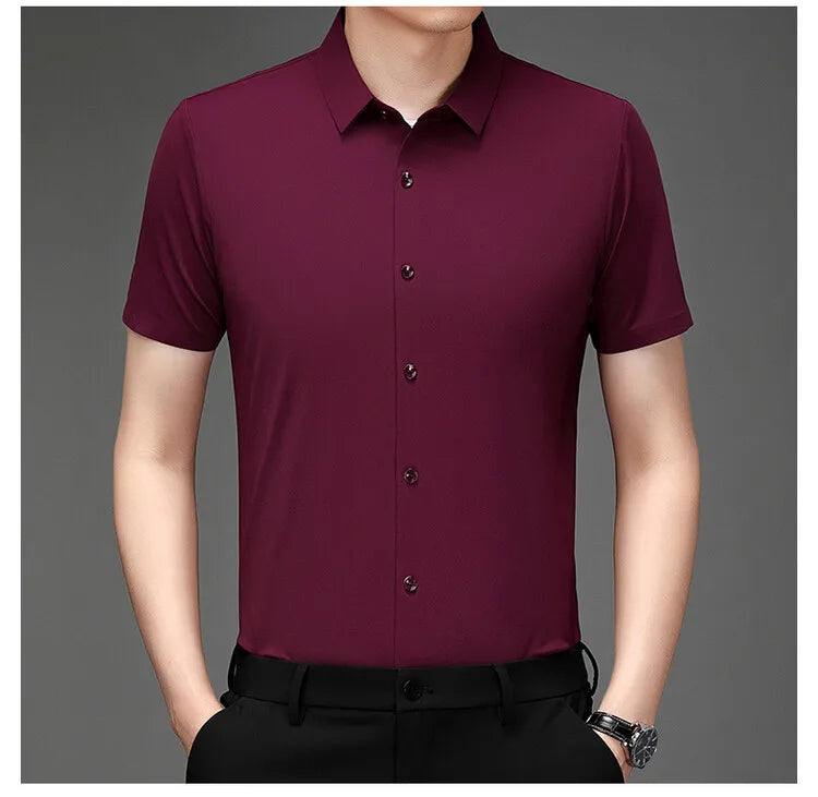 Men's Ultra Stretch Short Sleeve Shirt Business Casual  Breathable Stretchable Abrasion-Resistant Solid Color Short Sleeve Shirt