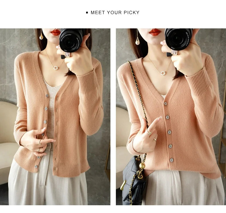 2024 New V-Neck Temperament Small Fragrant Wind Women Loose Sweater Sweater All Sweater Coat Special Offer Cardigan ZHI D035