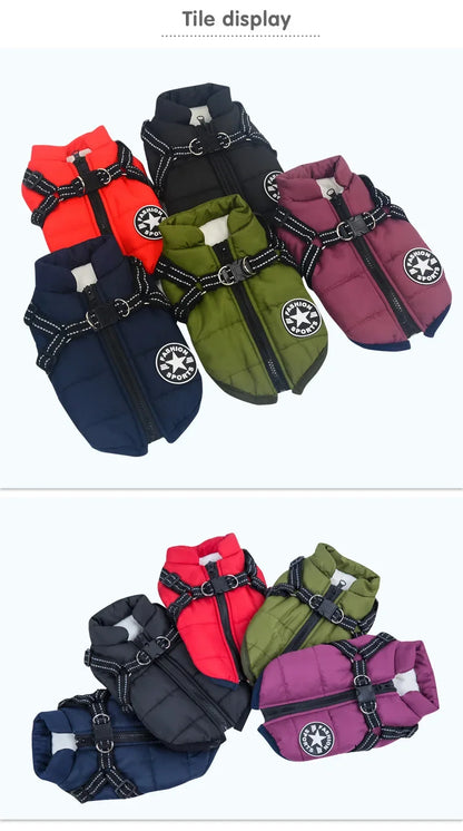Winter Waterproof Dog Coat With Harness Cotton Inner Outer Layer For Dogs