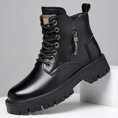 Winter Waterproof Genuine Leather Lace Up Ankle Boots For Men Outdoor