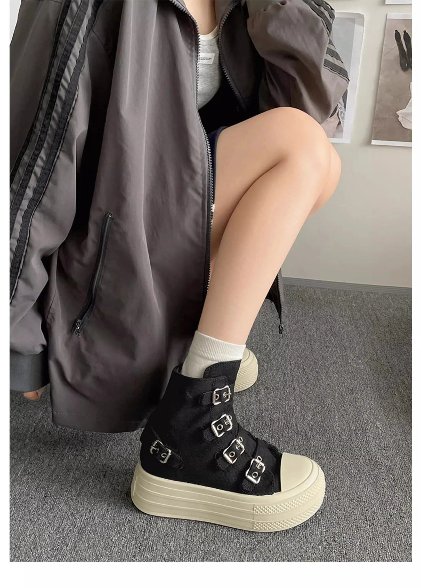 CHABELLA Women's High Top Canvas Shoe Design Buckle Strap Zip Simplicity Female Shoes 2025  High Street Grace Waling Shoes