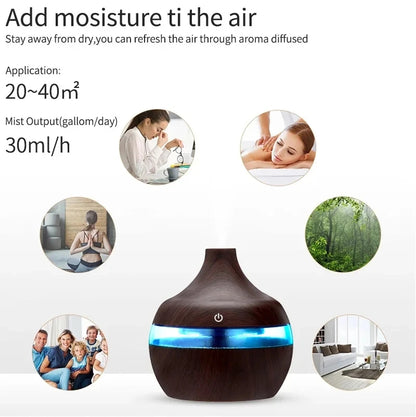 Ultrasonic Humidifier Aroma Diffuser Wood 300ml Home Use