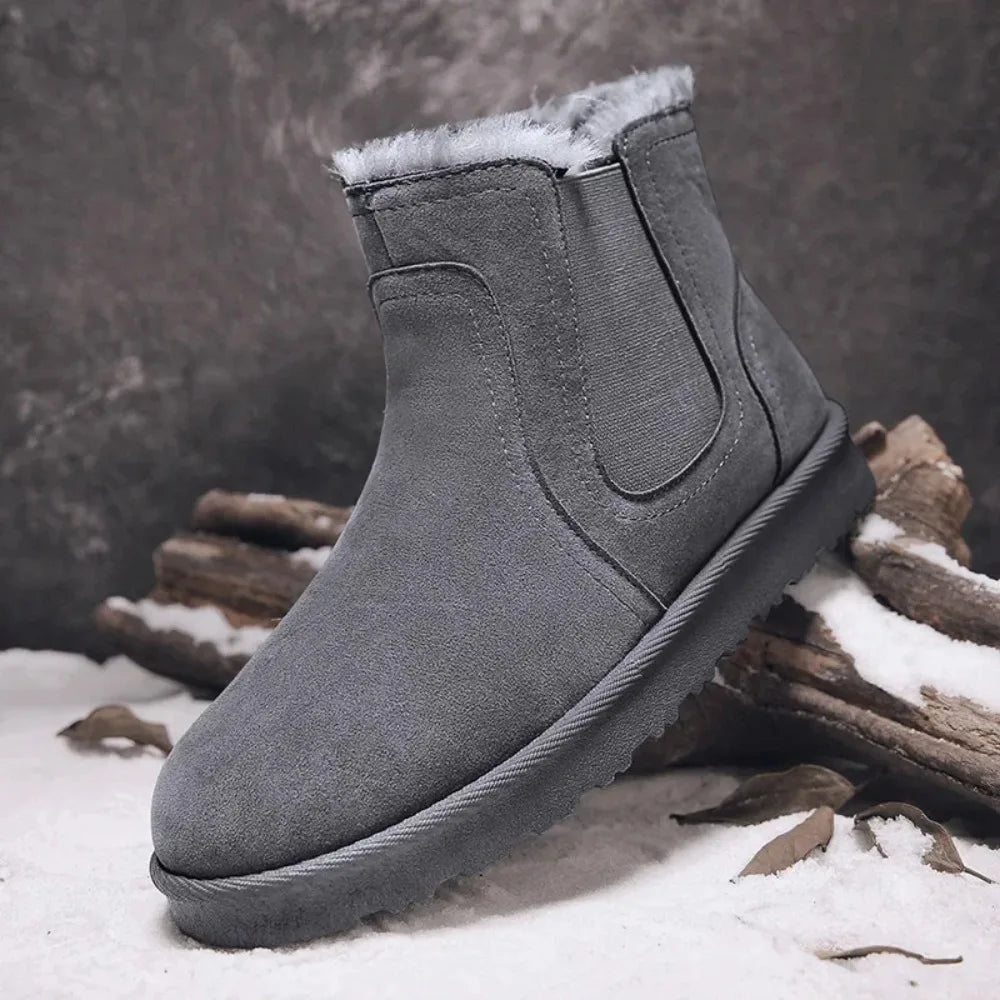 Leather High Top Winter Boots For Men With Plush Lining Outdoor Snow