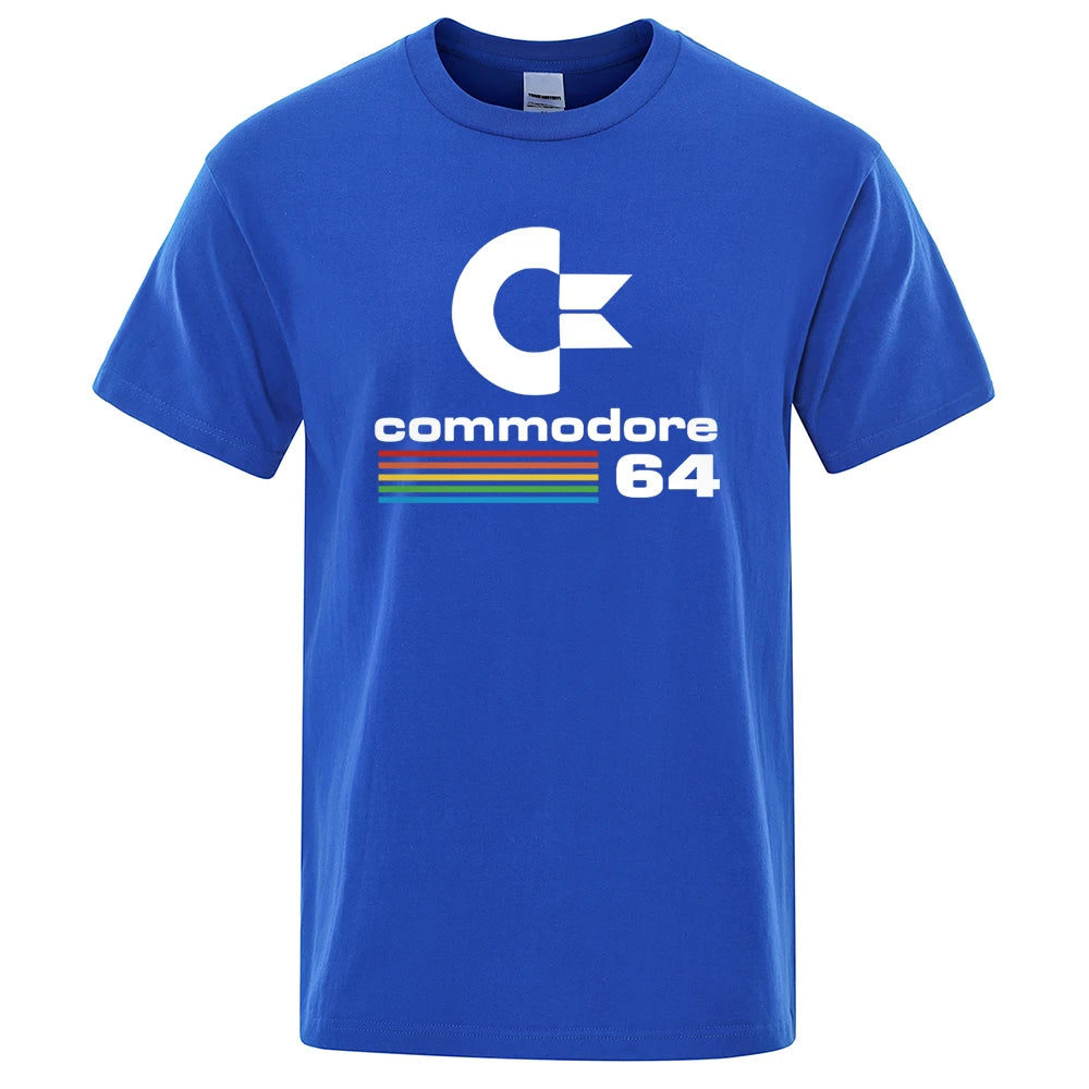 Loose Men T-shirts Summer Commodore 64 Print T Shirt C64 SID Amiga Retro Cool Design Street Short Sleeve Top Tee Cotton Clothes