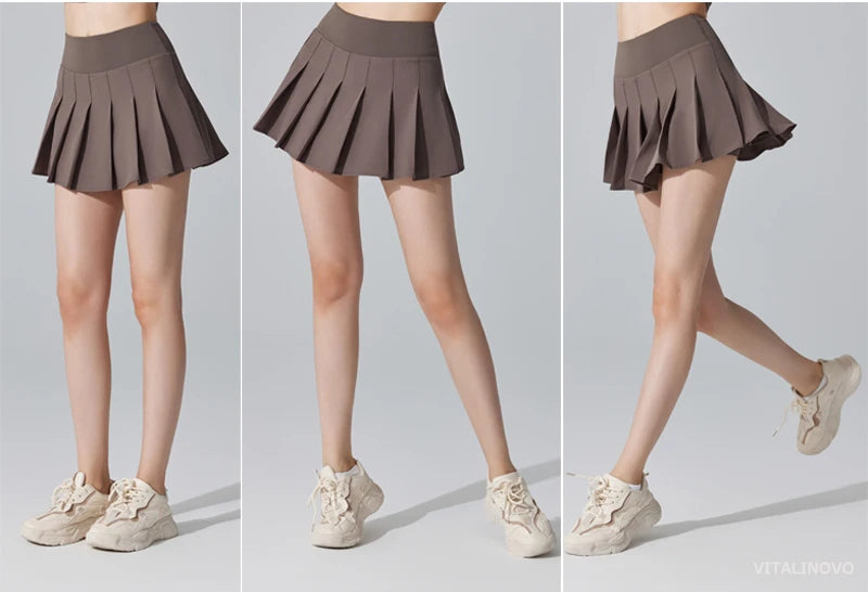 VITALINOVO Womens Girl High Waisted Pleated Tennis Skirt School A-Line Skater Skirts with Lining Shorts Golf Athletic Skort