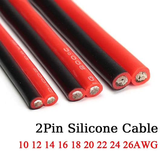 2Pin Silicone Cable 10 12 14 16 18 20 22 24 26 AWG Super Soft Copper Electrical Wire 5m 10m 20m For Car Battery Inverter Motor