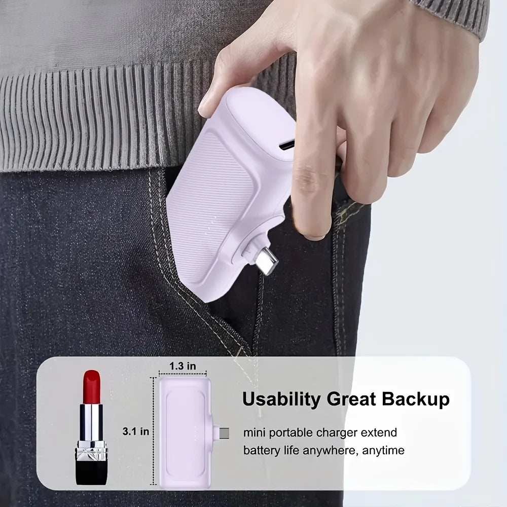22.5W Fast Charging, 5000mAh Mini Portable Charger, USB-C Mobile Power, Universal Compatibility, USB Type-C, Dual Power Mode.