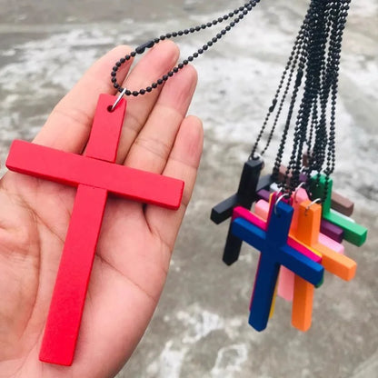 Wood Cross Pendant Necklace Unisex Fashion Accessory