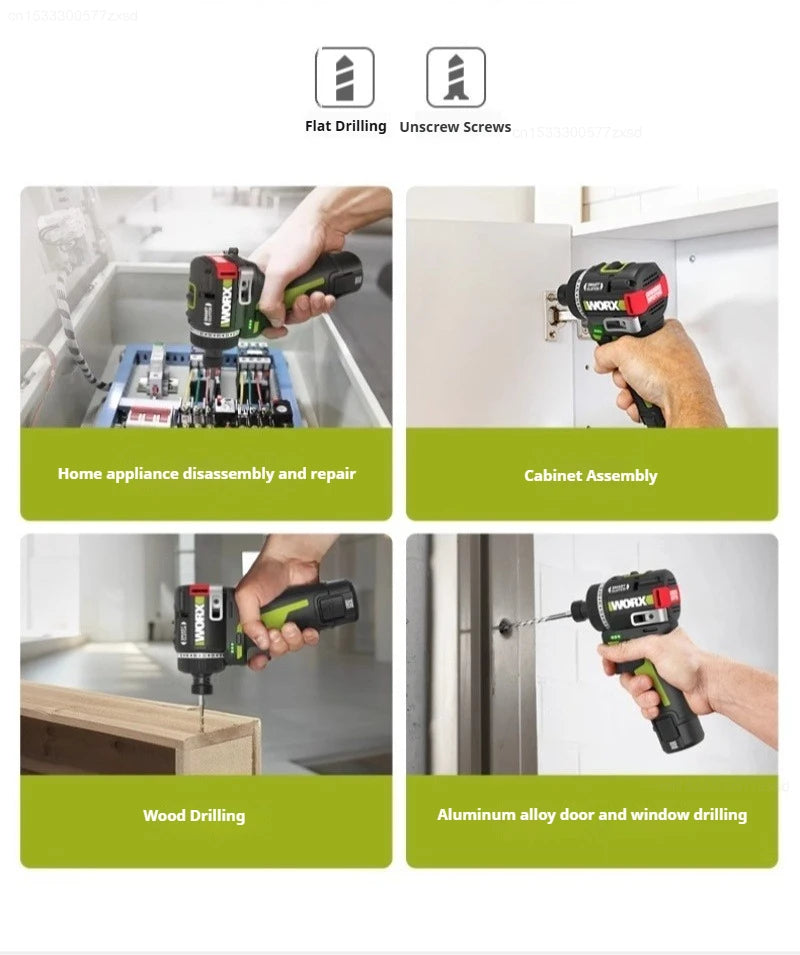 2025 Worx WU139 Cordless Driver Drill Brushless Electric Impact Screwdriver Rechargeable Metal Chuck High Torque DIY Power Tool
