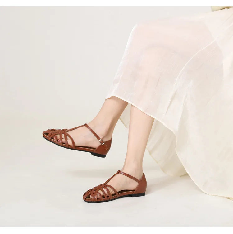 ZAROY Summer Cross Strap Flat Sandals Women Round Toe Ankle Buckle Hollow Casual Roman Sandalia Zapatos De Mujer сандали