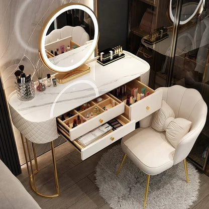 Makeup Dressing Table Mirror With Led Lighting And Storage White