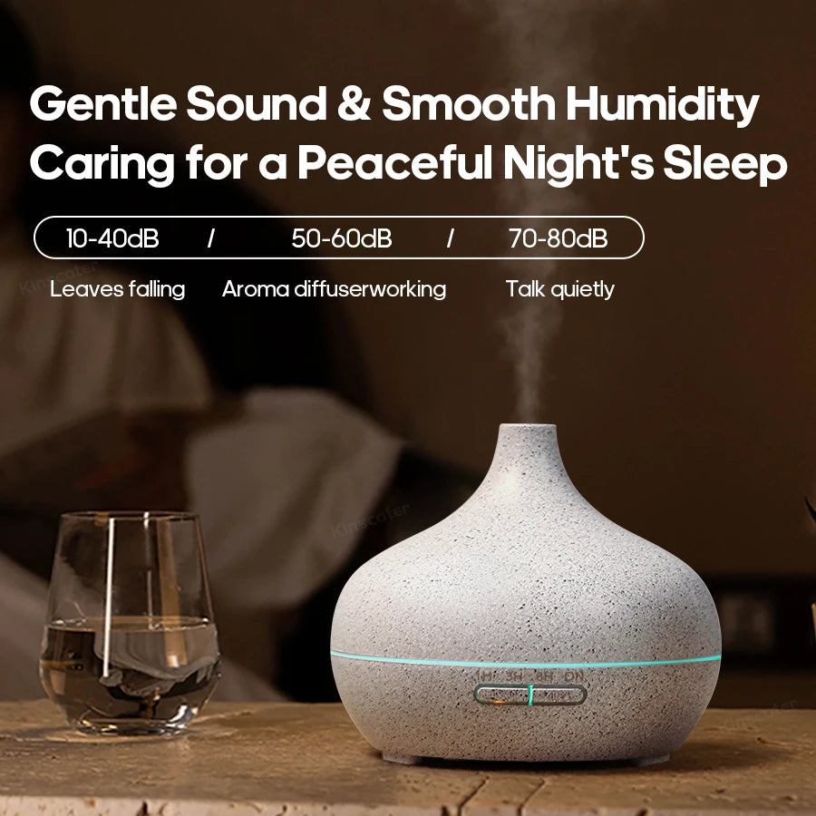 KINSCOTER Wood Grain Aromatherapy Diffuser 300ml Essential Aroma Oils Ultrasonic Air Humidifier 3 Timers USB Color Light