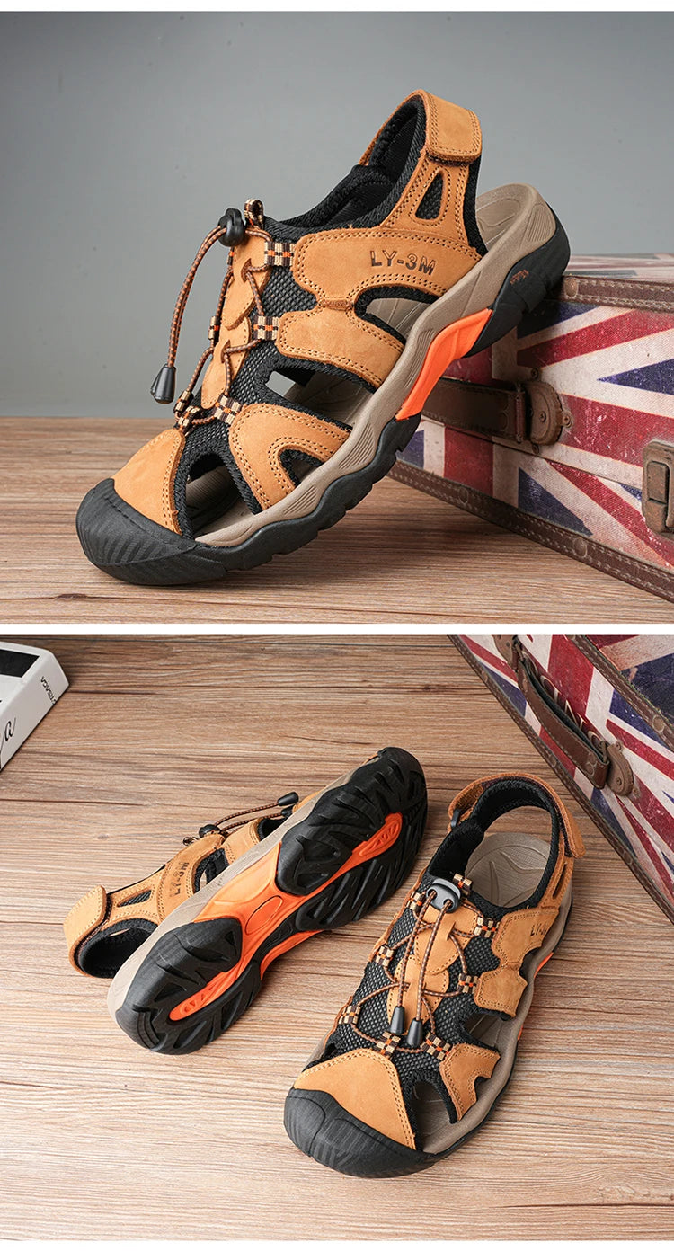 Blue Retro Leather Sandals Men Plus Size 48 Platform Sandals for Man High-quality Summer Men Shoes Comfortable Beach Sandals Man