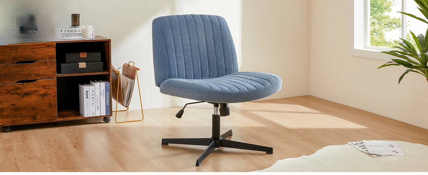 Criss Cross Legged Office Chair, Armless Wide Seat No Wheels, Modern Home Desk Height Adjustable Swivel