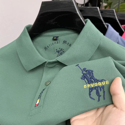 Men's Long Sleeve Polo Shirt Polyester Knit With Horse Embroidery