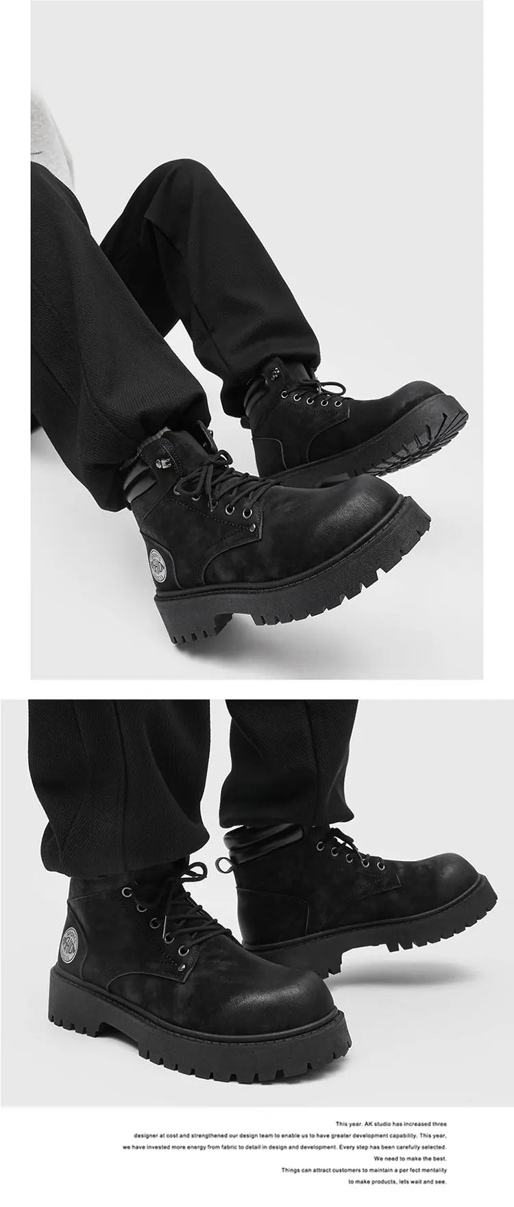 Men's Snow Boots Ankle-Height Leather Lace-Up Thick-Sole Size 39-46