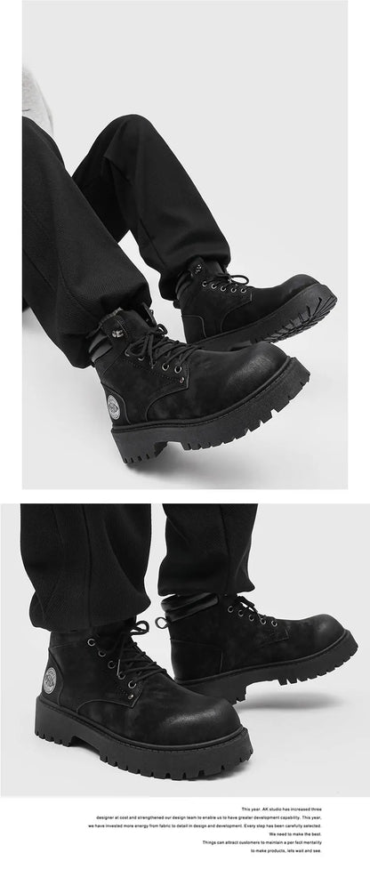 Men's Snow Boots Ankle-Height Leather Lace-Up Thick-Sole Size 39-46