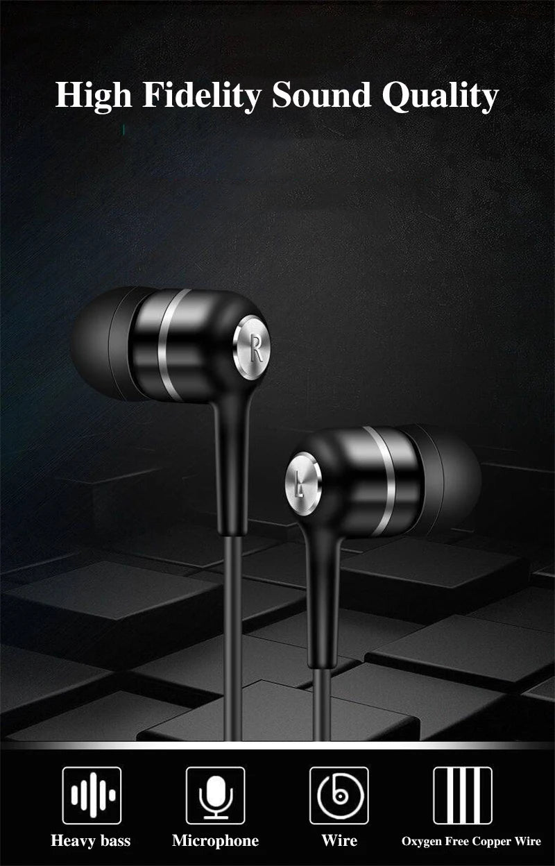 3.5mm Wired Headphones In Ear Headset Wired Earphones with Microphone Bass HiFi Stereo Earbuds Sports In-line Control For Phones