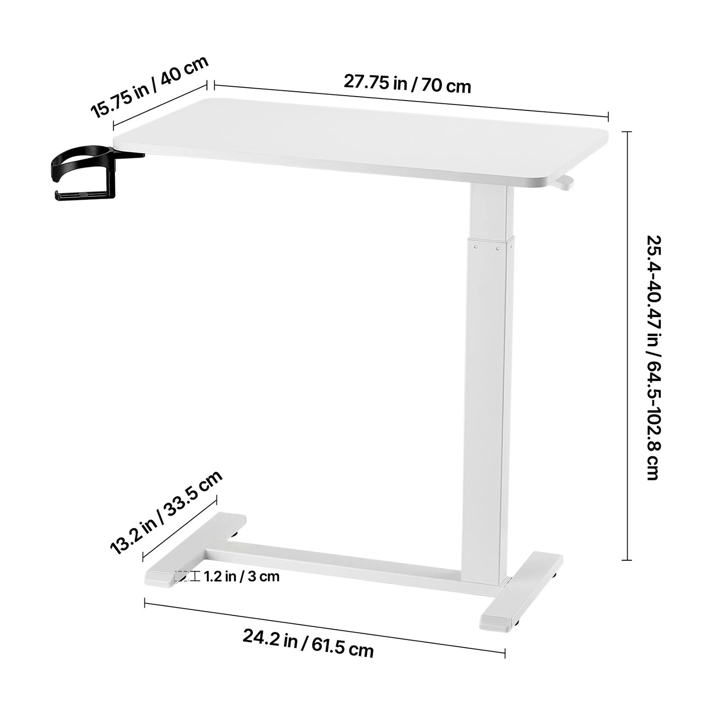SucceBuy Overbed Table Mobile Bed Side Table with Swivel Casters Height & Angle Adjustable Laptop Desk for Home Office Study