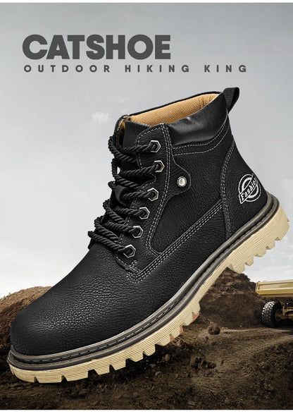 Leather Men Work Boots Mid Calf Ankle High Top Non Slip