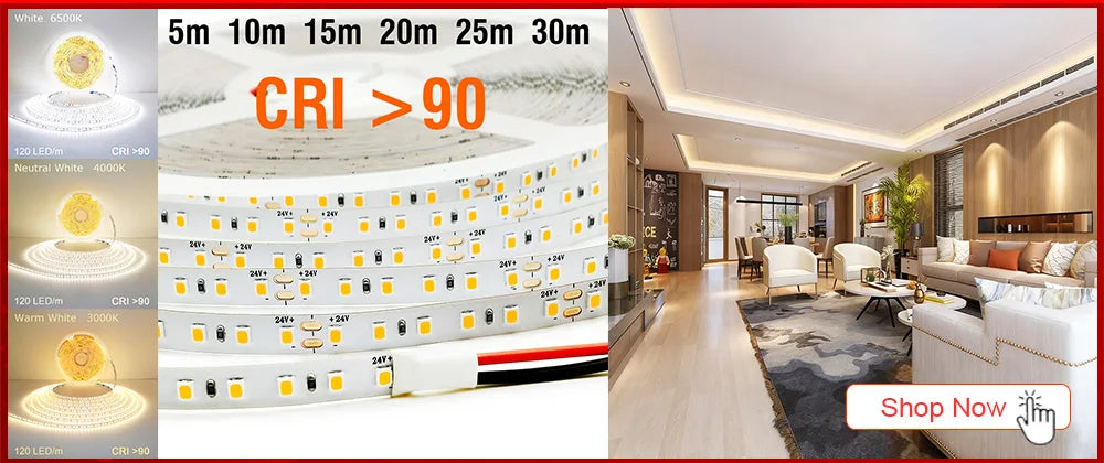 Flexible LED Strip 24V – 5m to 20m, 120 LEDs/m, Soft Lamp Bar