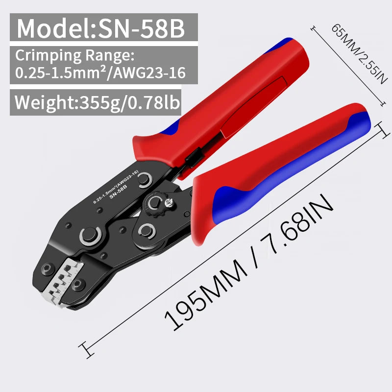 SN-58B 0.25-1.5MM², AWG24-16 Non-insulated Crimper for Dupont Jumper Wire EPS PCIE SATA PINS MOLEX JST Terminals Crimping Plier