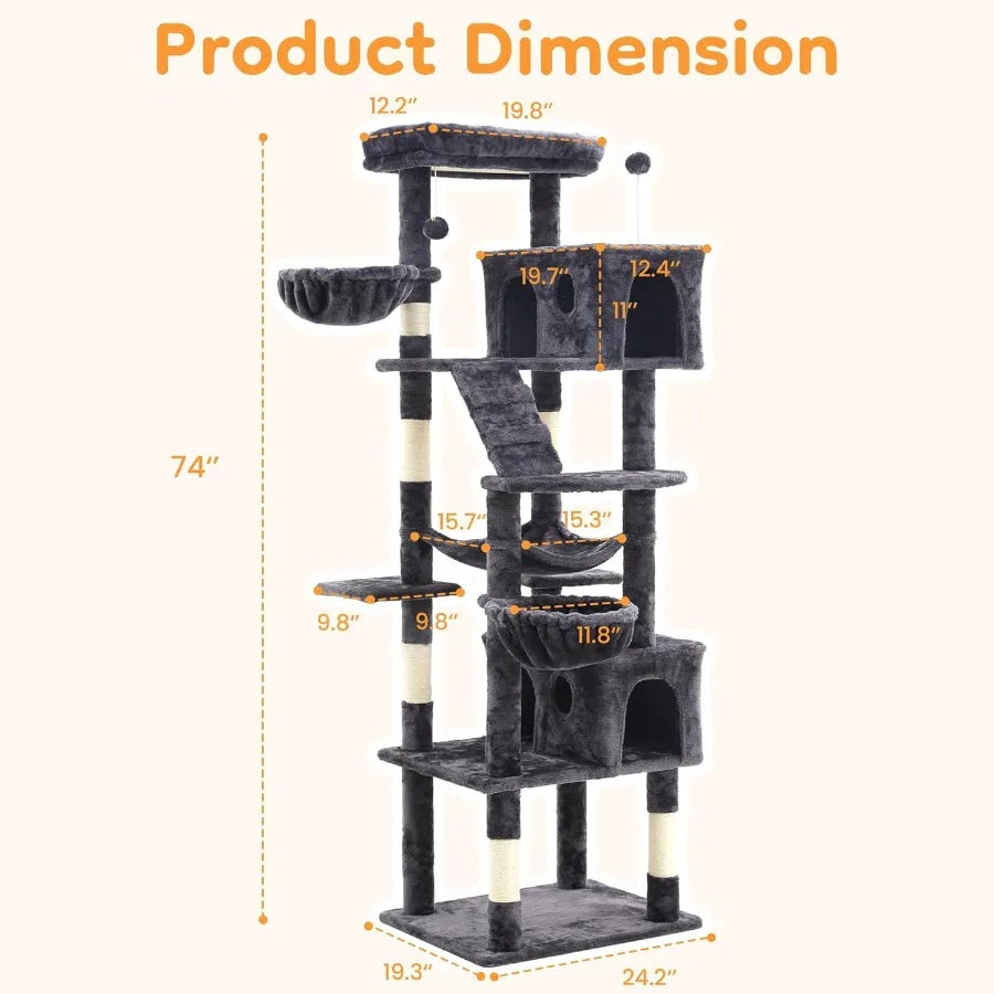 73 Multi-Level Cat Tree Tower with Scratching Posts Condos Perches Hammocks and Toys Designed for Large Cats and Multi-Cat Hous