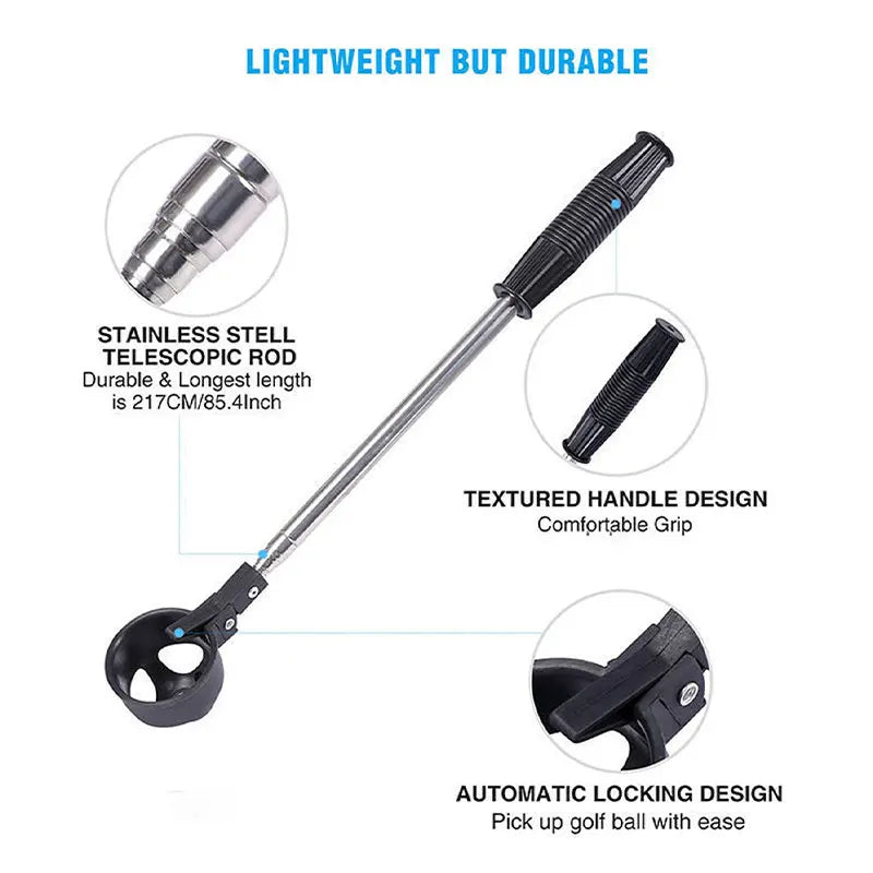 Retractable Golf Ball Picker Stainless Steel High Quality Portable Tools Telescopic Automatic Locking Picker Golf Ball Tools