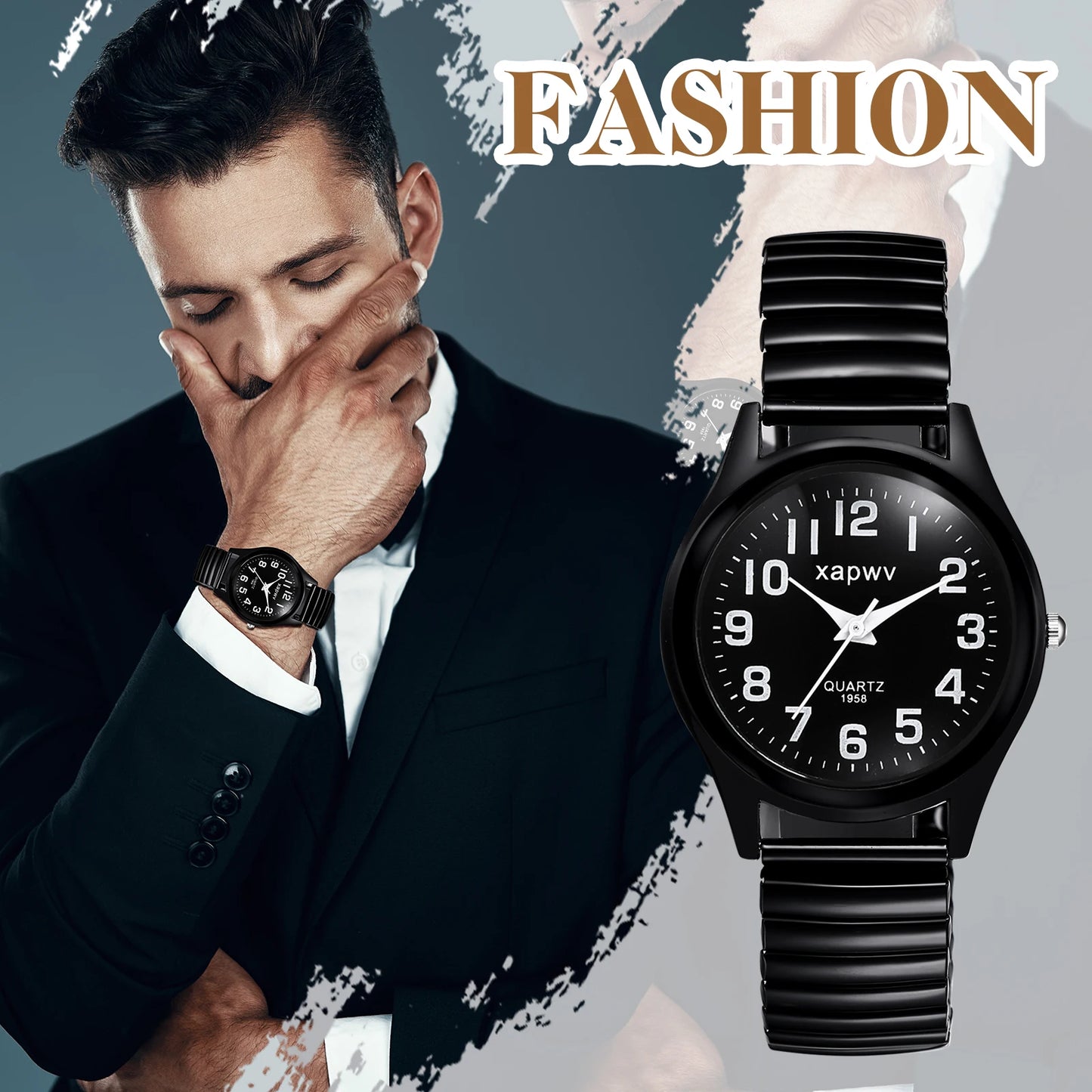 Elastic Strap Watch for Men Couples Clear and Easy Read Large Black Digital Hard Steel Strap Waterproof