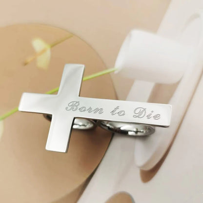 Custom Engraved Silver Two-Finger Ring – Stainless Steel Gift for Boyfriend