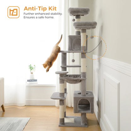 Cat Tree Tower With Five Levels, Wood Frame, Plush Fabric, Sisal