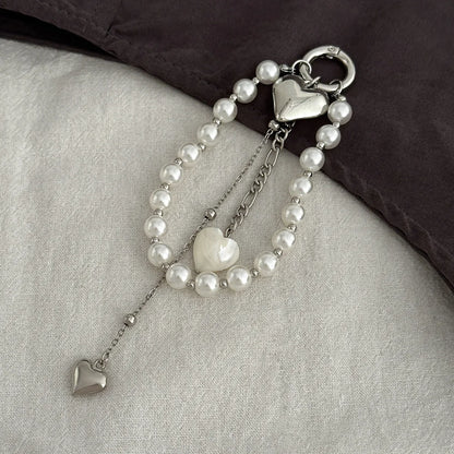 Pearl Bead Chain Keychain Peach Heart Bead Bag Pendant