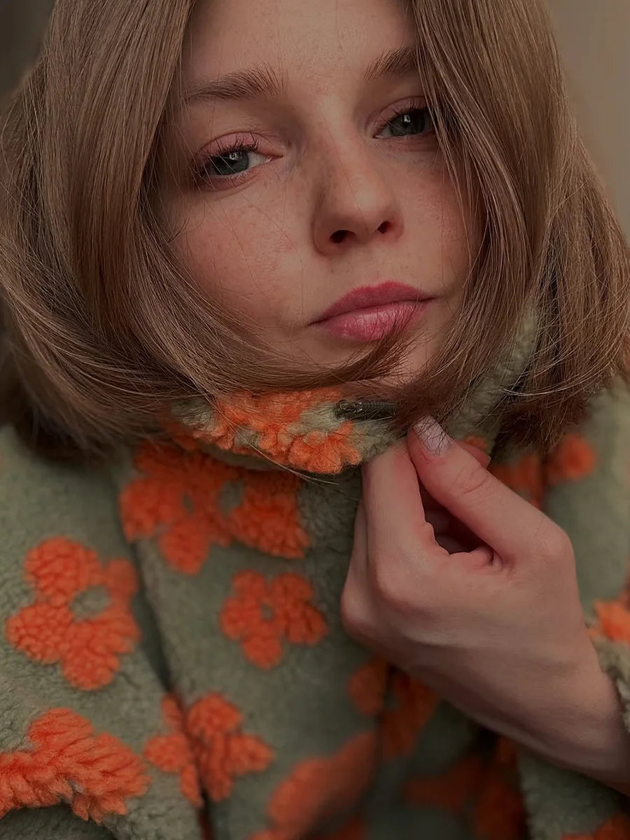 Blubelle New Autumn Winter Women's Sherpa Floral Pullover Hoodies Half Zip Style Loose Fit Warm Stylish Sweatshirt