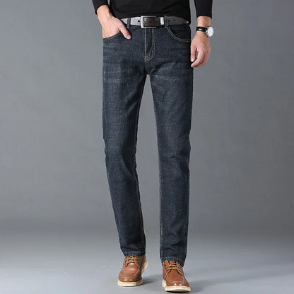 Men's Denim Jeans Straight Leg Stretch Black Sky Blue Gray