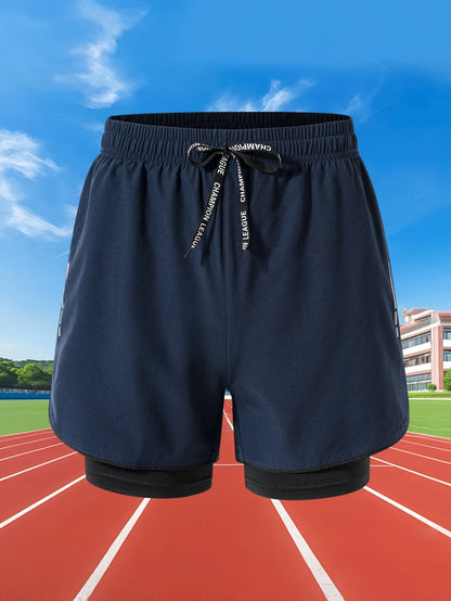 Men Quick Dry 2 in 1 Running Shorts Polyester Elastane