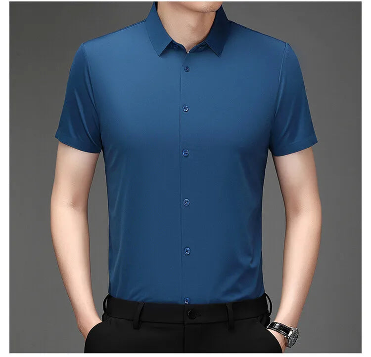 Men's Ultra Stretch Short Sleeve Shirt Business Casual  Breathable Stretchable Abrasion-Resistant Solid Color Short Sleeve Shirt
