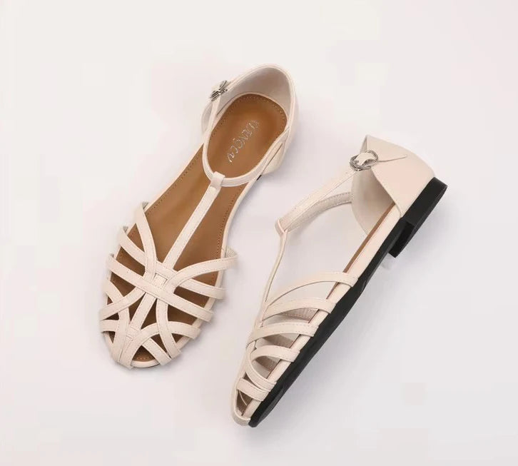 ZAROY Summer Cross Strap Flat Sandals Women Round Toe Ankle Buckle Hollow Casual Roman Sandalia Zapatos De Mujer сандали